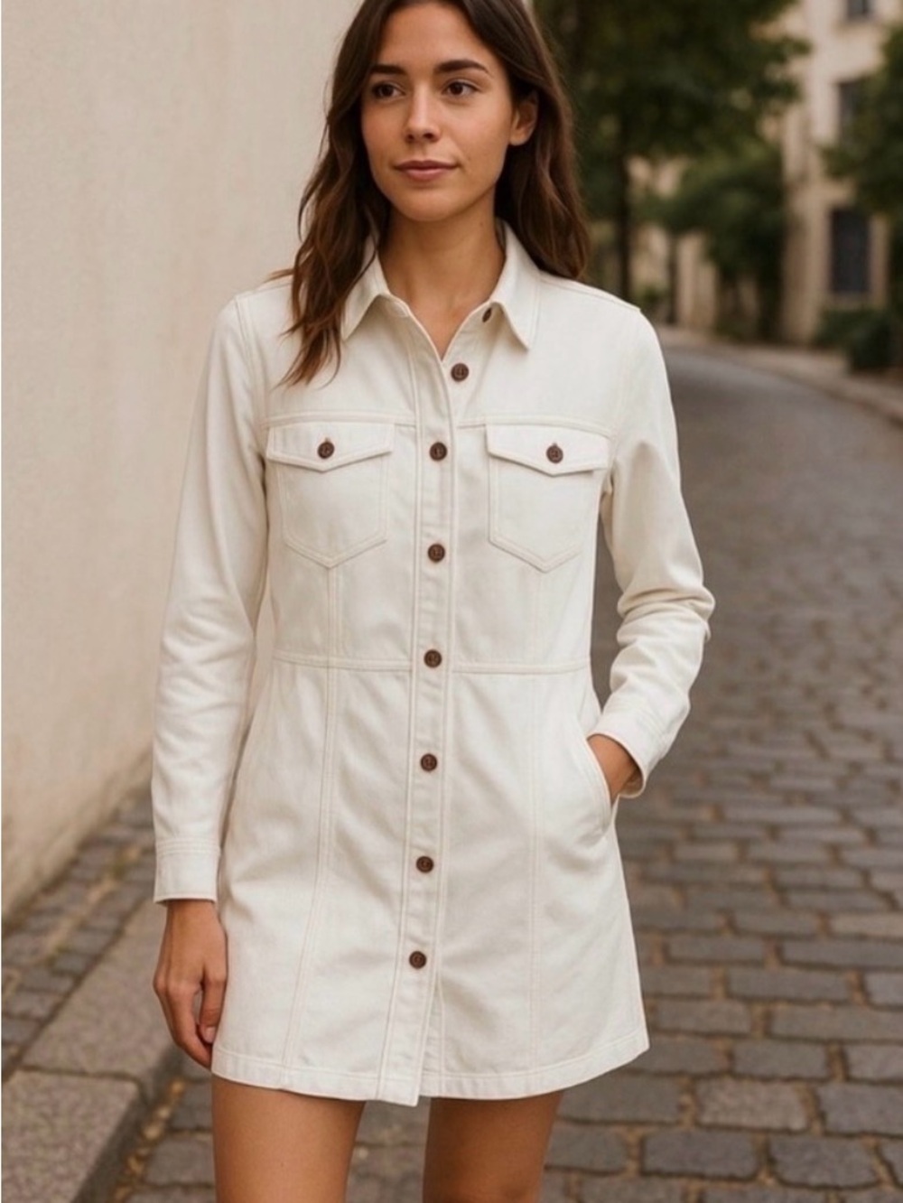 Frye Cream Button-Front Shirt Dress - Size XS NWOT